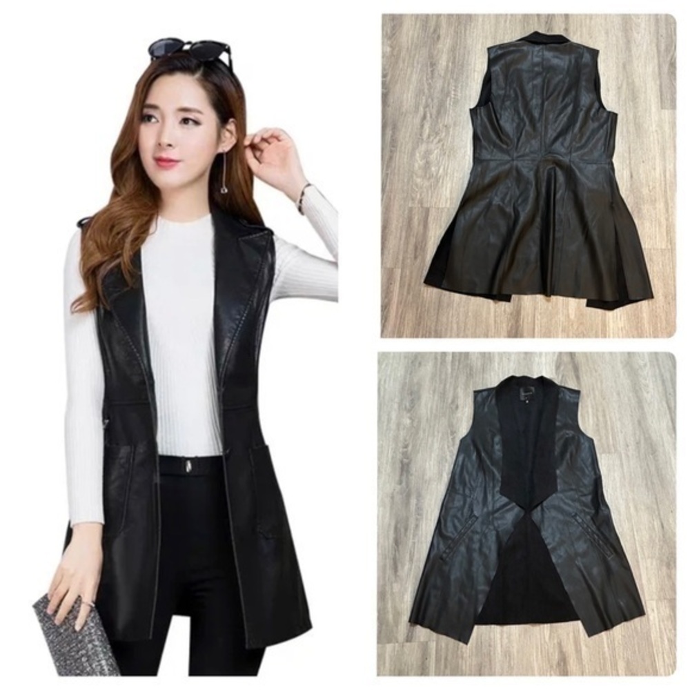 DYNAMITE faux black leather vest jacket with soft suede like lining. EEUC.